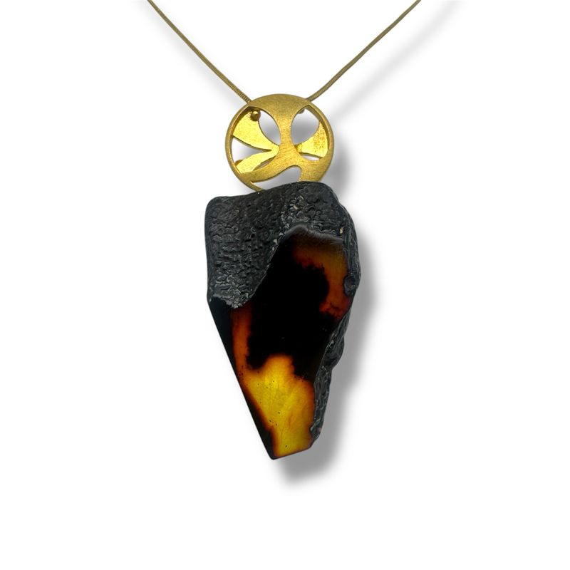 Gold Coated Sterling Silver Black Amber Necklace