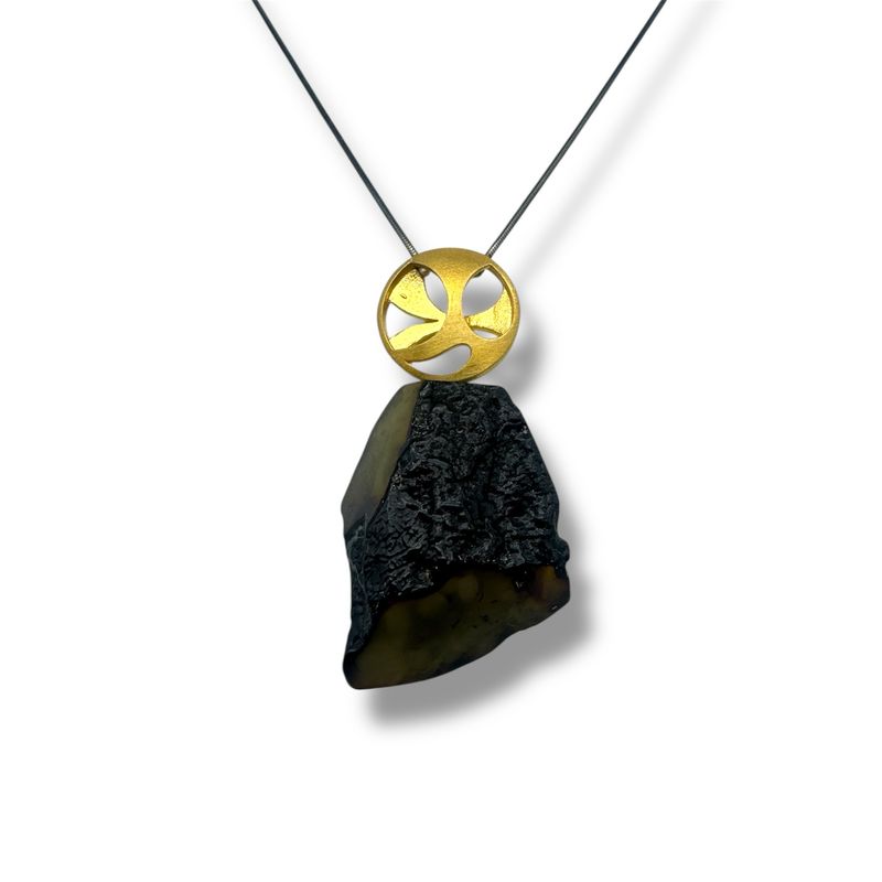 Gold Coated Sterling Silver Black Amber Necklace