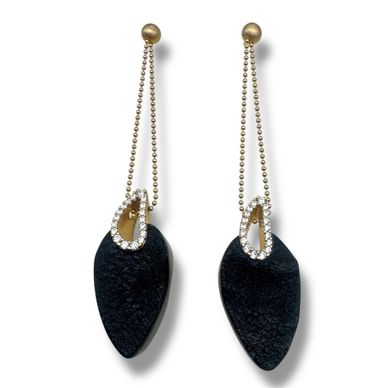 Gold Coated Sterling Silver  Zircon and Black Amber Earrings