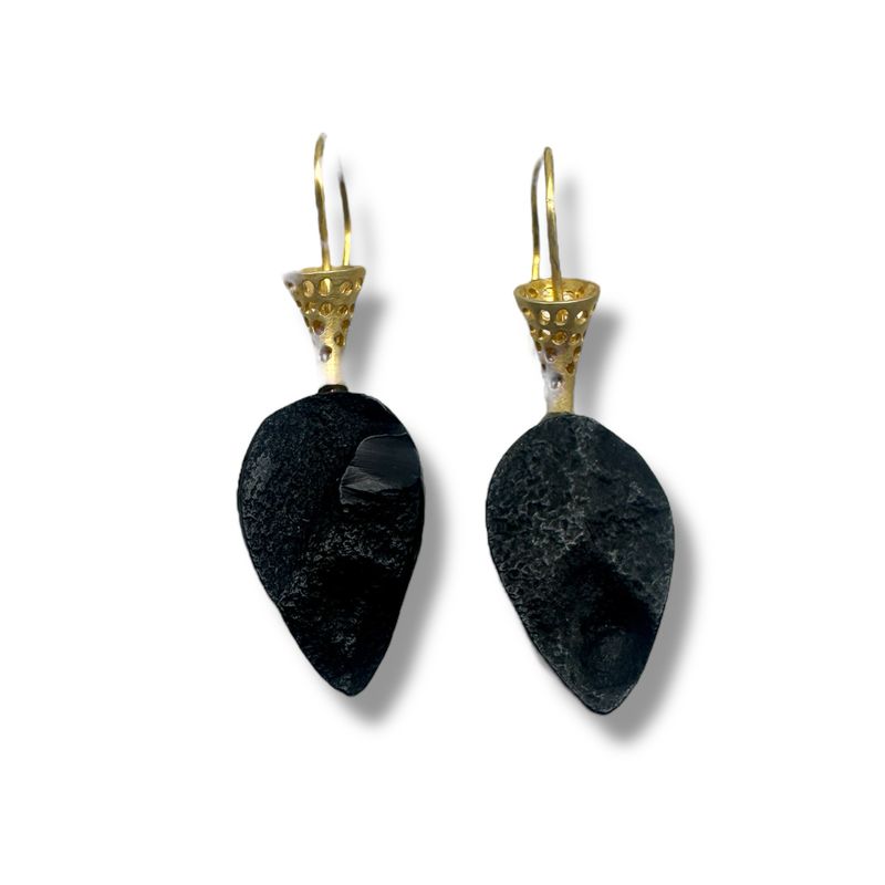 Gold Coated Sterling Silver Black Amber Earrings