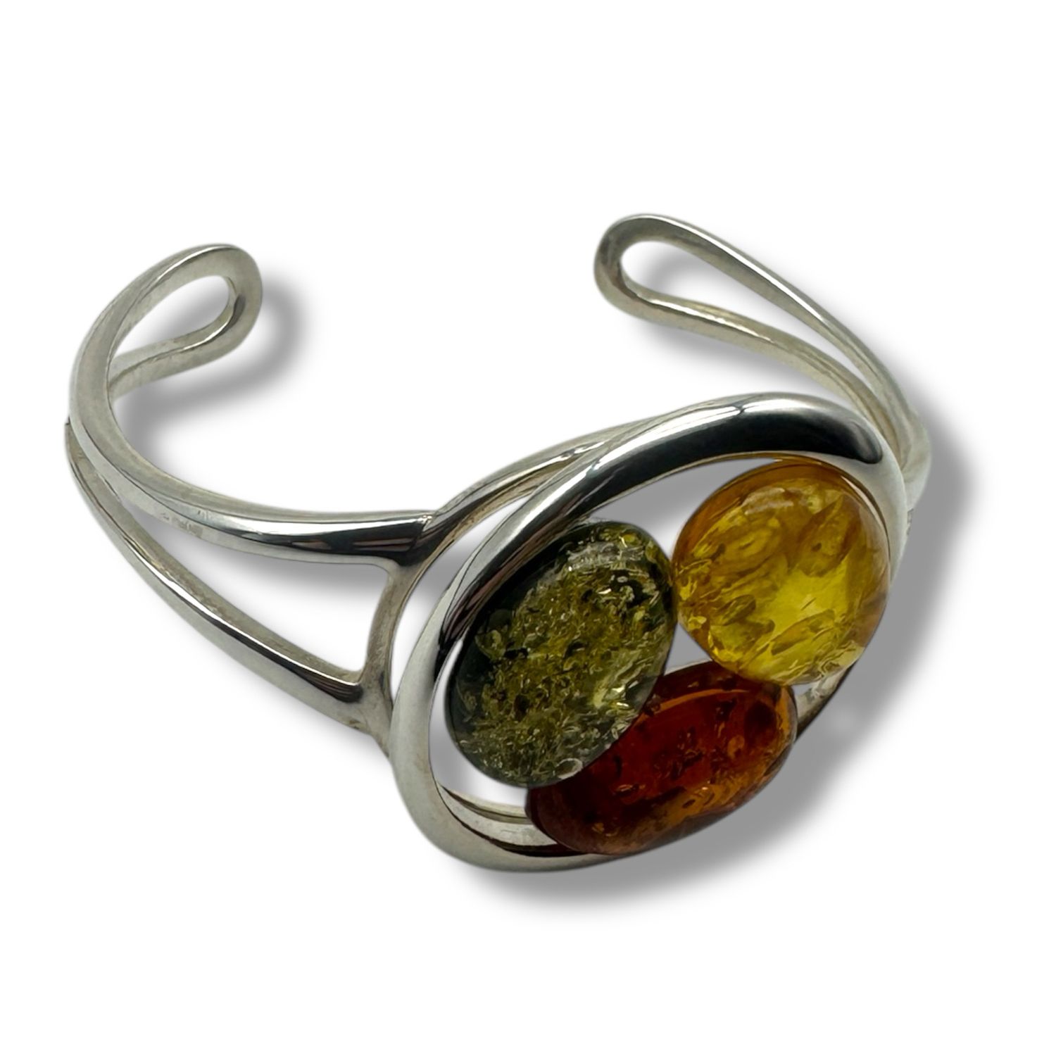 Sterling Silver Multicolour Amber Bangle