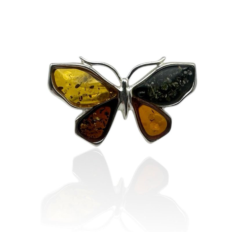 Sterling Silver Multicolour Butterfly Amber Adjustable Ring