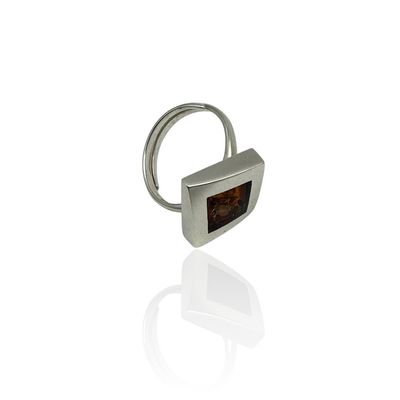 Sterling Silver Cognac  Amber Adjustable Ring