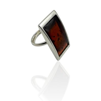 Sterling Silver Cognac  Amber Adjustable Ring