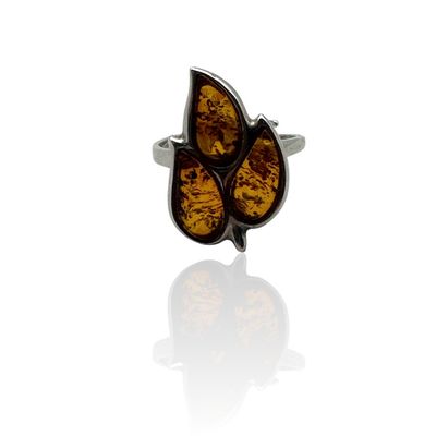 Sterling Silver Cognac  Amber Adjustable Ring