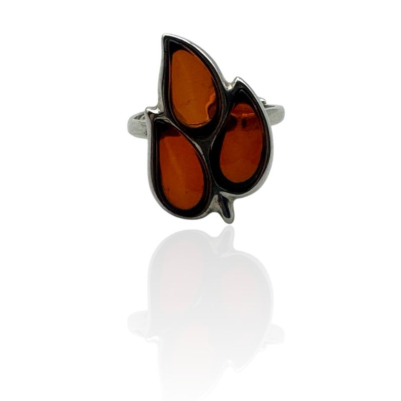 Sterling Silver Cherry Amber Adjustable Ring