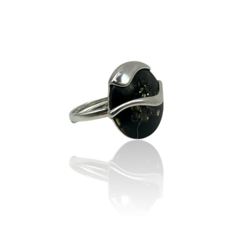 Sterling Silver Green  Amber Adjustable Ring