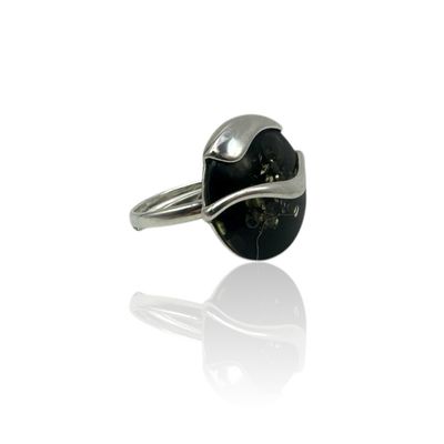 Sterling Silver Green  Amber Adjustable Ring