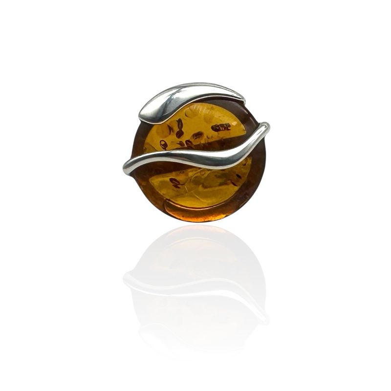 Sterling Silver Cognac  Amber Adjustable Ring