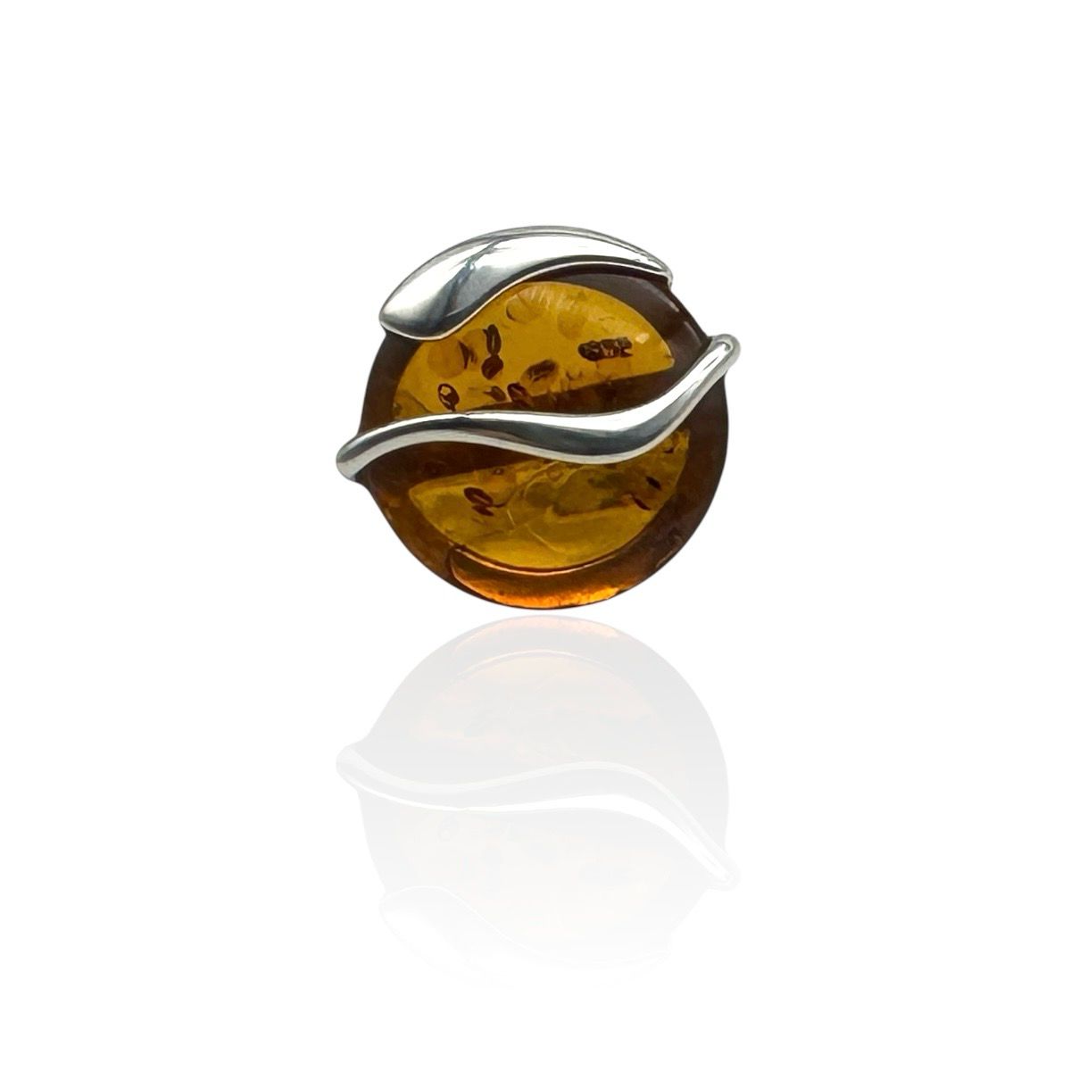 Sterling Silver Cognac  Amber Adjustable Ring