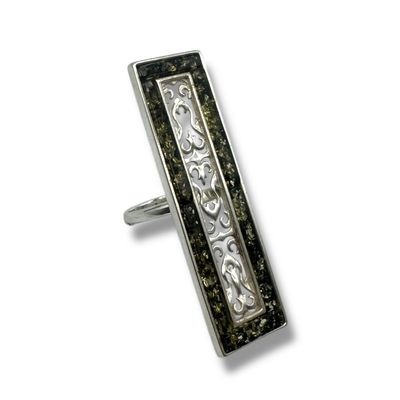 Sterling Silver Green  Amber Adjustable Ring