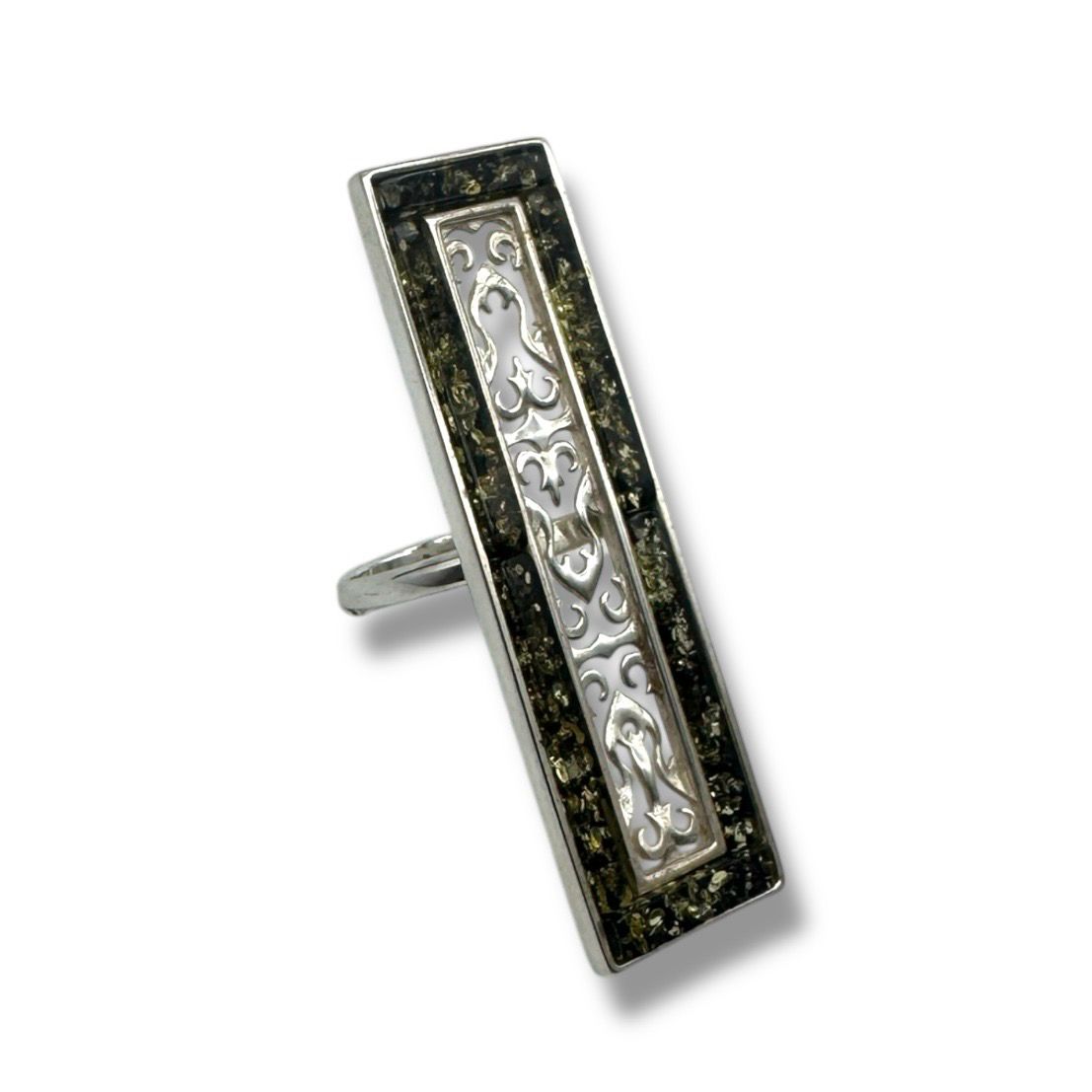 Sterling Silver Green  Amber Adjustable Ring
