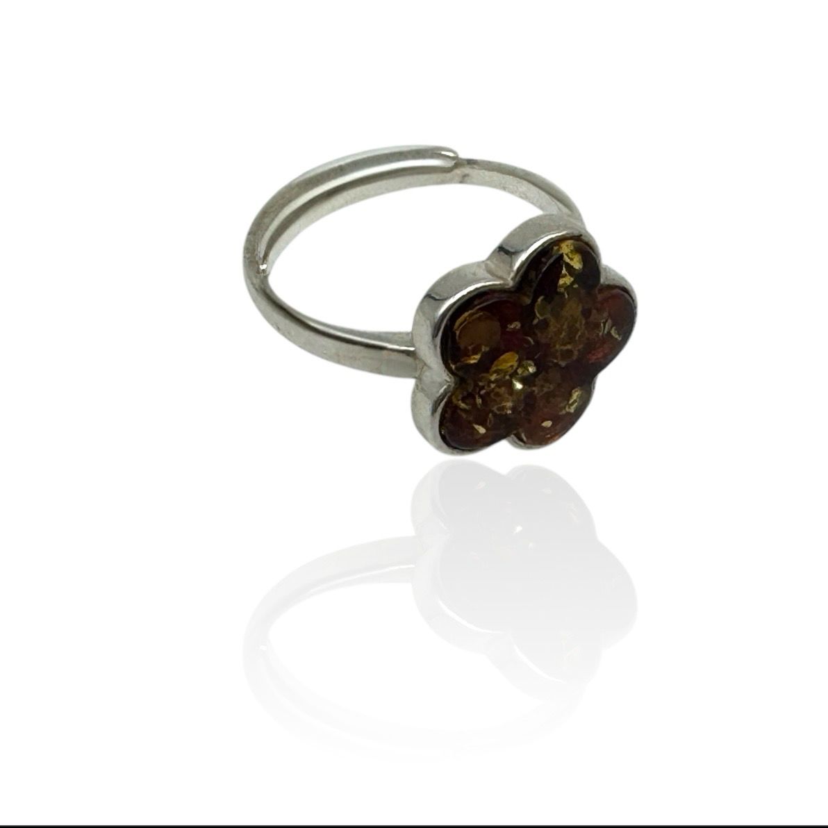 Sterling Silver Cognac  Amber Adjustable Ring