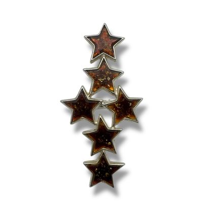 Sterling Silver Cognac Amber  Stars Adjustable Ring