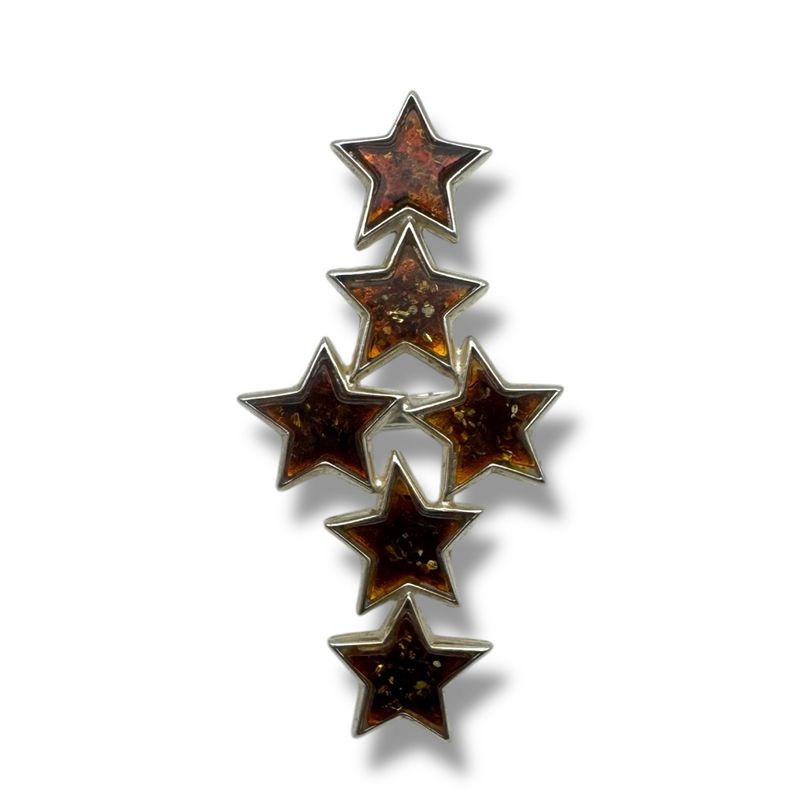 Sterling Silver Cognac Amber  Stars Adjustable Ring