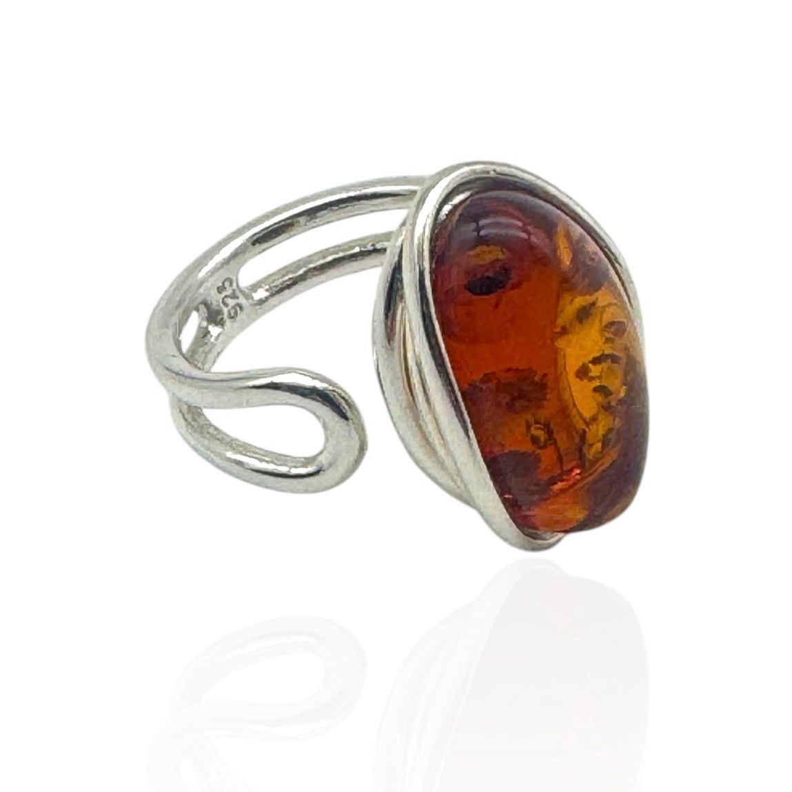 Sterling Silver Cognac  Amber Adjustable Ring