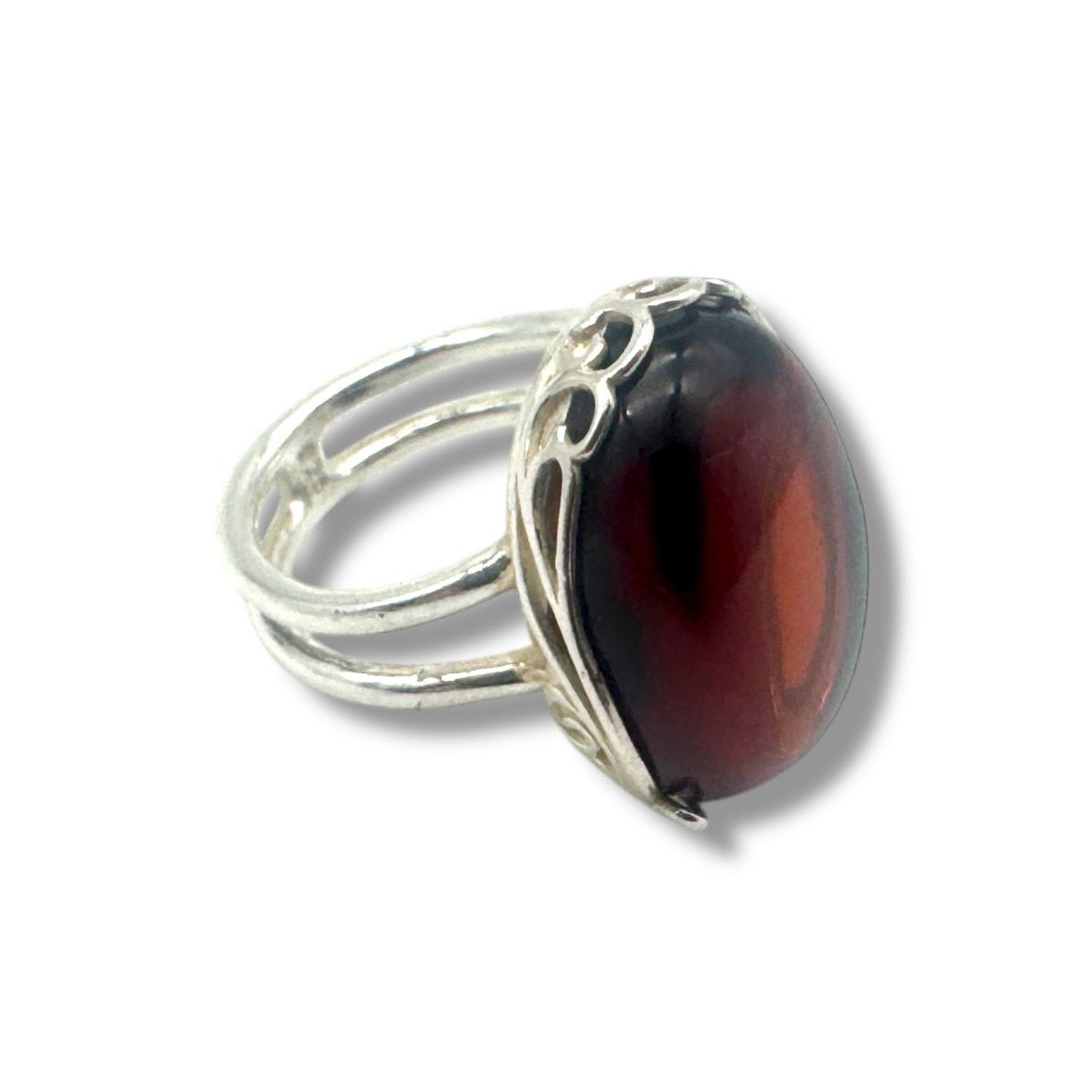 Sterling Silver Cherry  Amber Adjustable Ring
