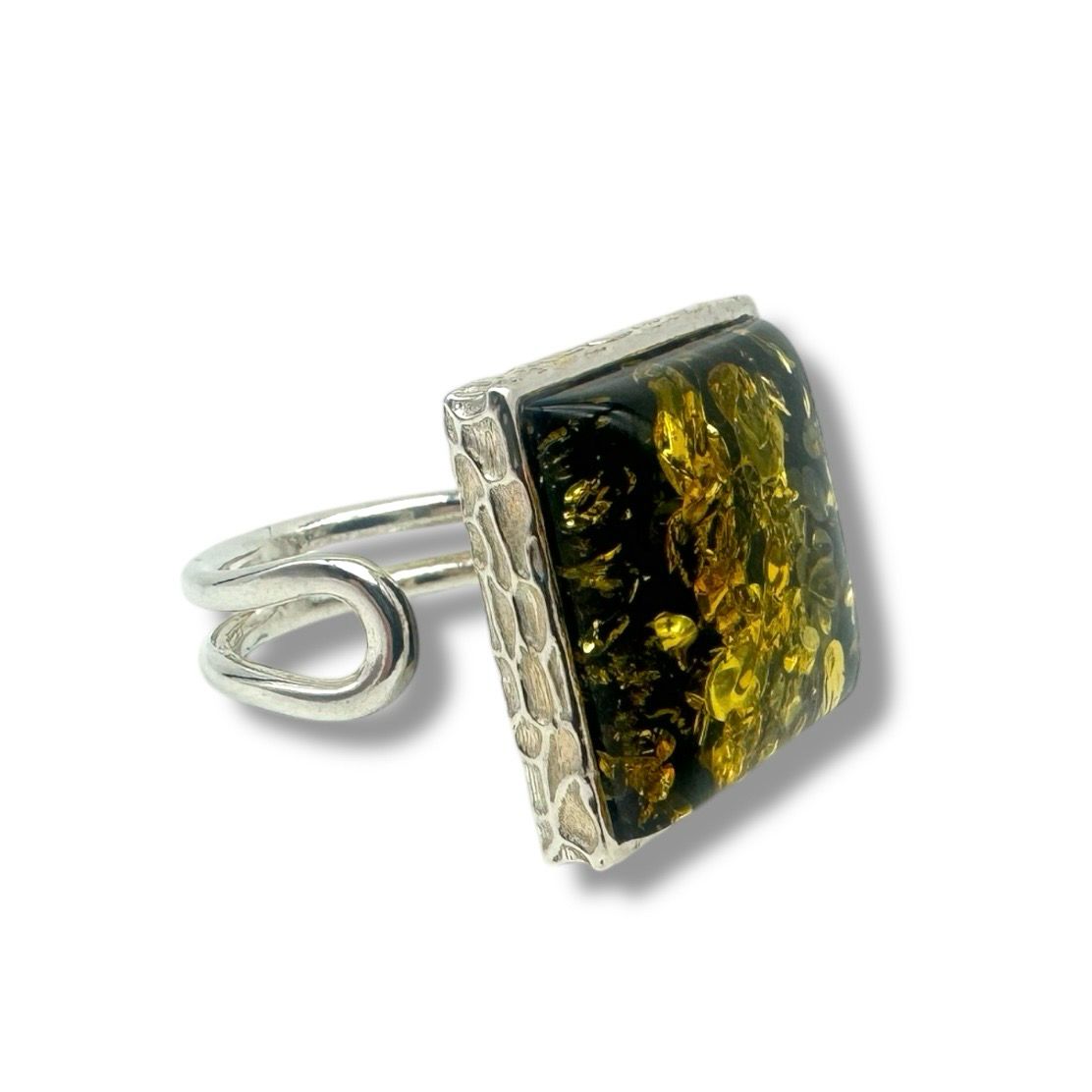 Sterling Silver Green  Amber Adjustable Ring