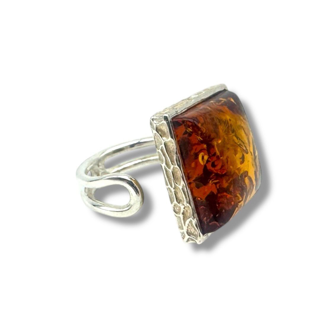 Sterling Silver Cognac  Amber Adjustable Ring