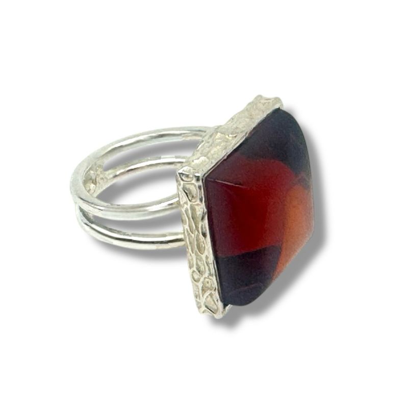 Sterling Silver Cherry  Amber Adjustable Ring