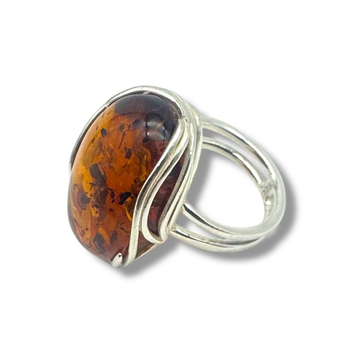 Sterling Silver Cognac  Amber Adjustable Ring