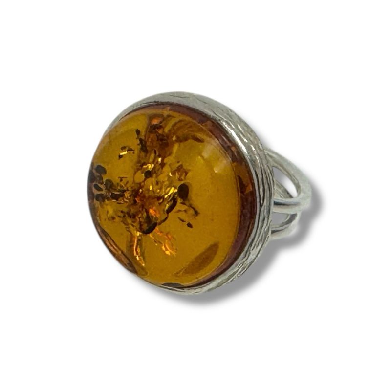 Sterling Silver Cognac  Amber Adjustable Ring