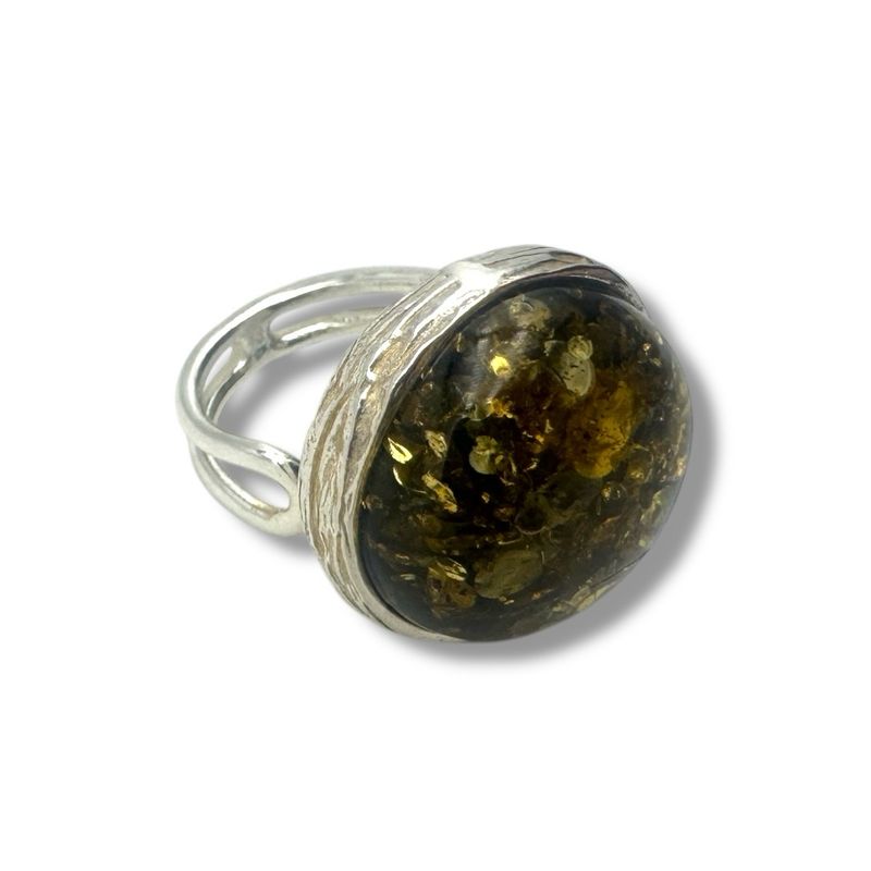 Sterling Silver Green  Amber Adjustable Ring