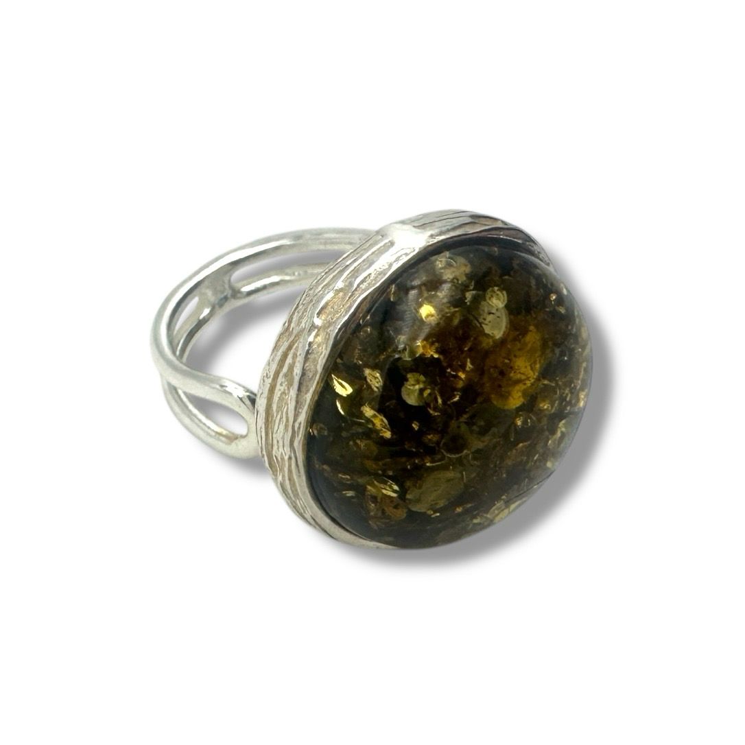 Sterling Silver Green  Amber Adjustable Ring