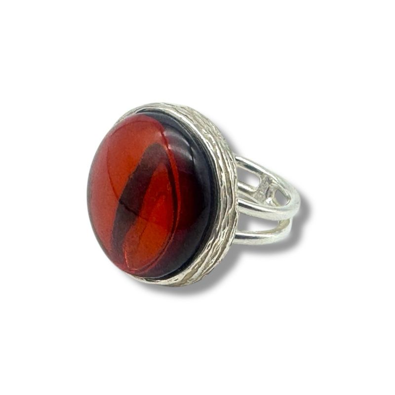 Sterling Silver Cherry  Amber Adjustable Ring