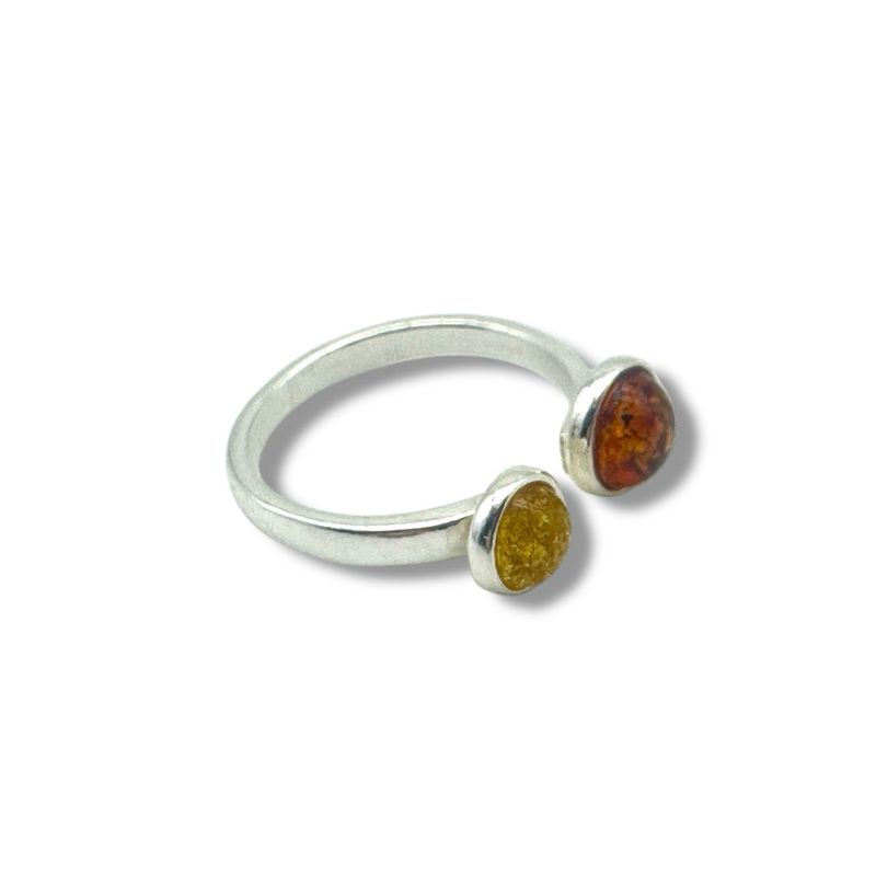 Sterling Silver Multicolour  Amber Adjustable Ring