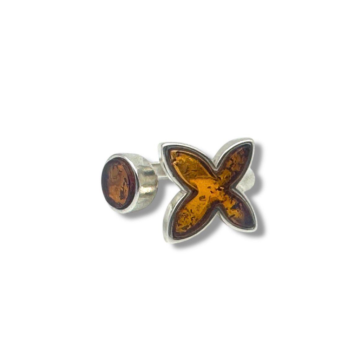 Sterling Silver Cognac  Amber Adjustable Ring