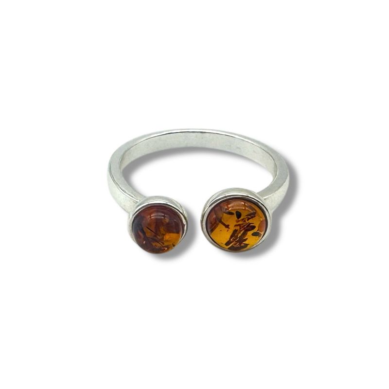Sterling Silver Cognac  Amber Adjustable Ring