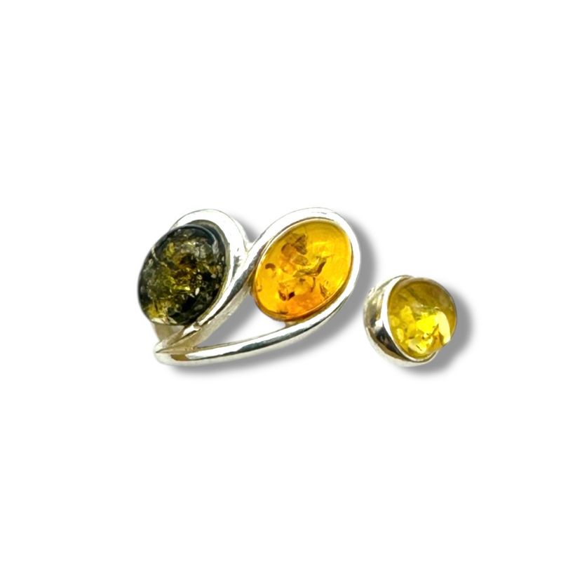 Sterling Silver Multicolour Amber Adjustable Ring