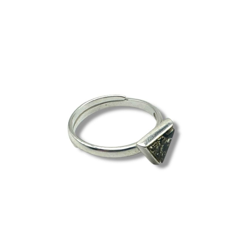 Sterling Silver Green Amber Triangle Adjustable Ring