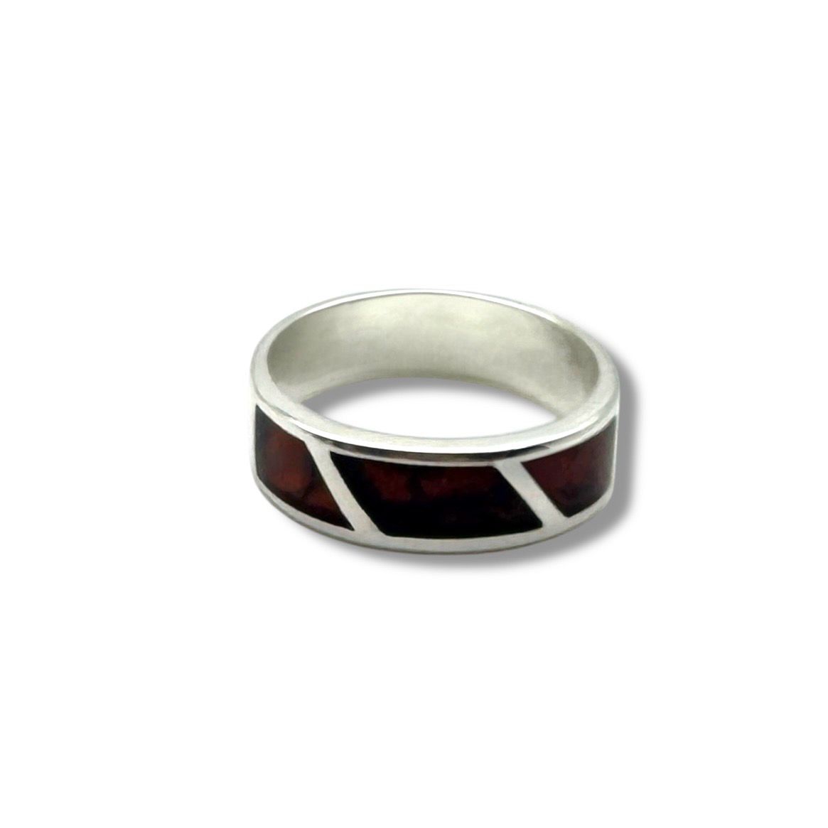 Sterling Silver Cognac Amber Inlay Ring