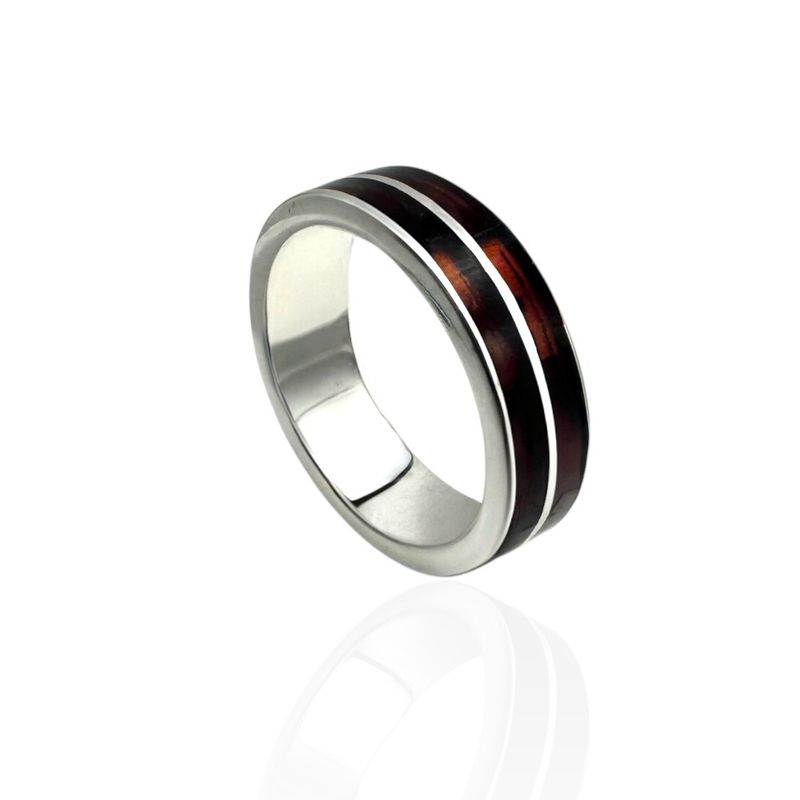 Sterling Silver Cognac Inlay Amber Band Ring