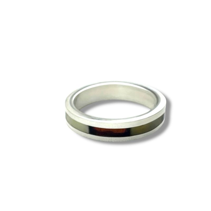 Sterling Silver Multicolour Amber Inlay Band Ring