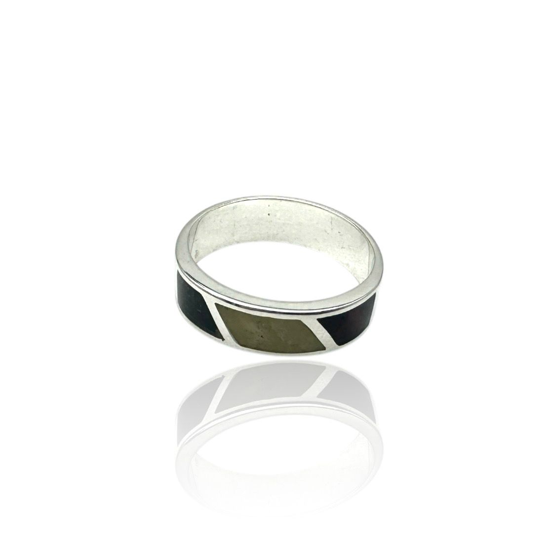 Sterling Silver Multicolour Amber Inlay Band Ring