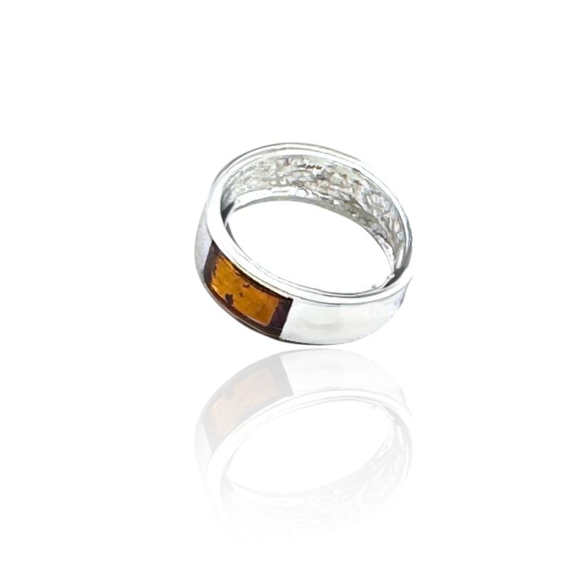 Sterling Silver Cognac Amber Inlay Ring