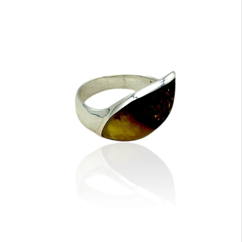 Sterling Silver Cognac Amber Ring