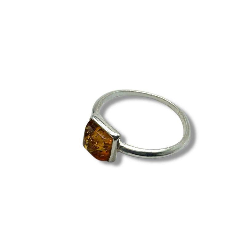 Sterling Silver Cognac Amber Ring