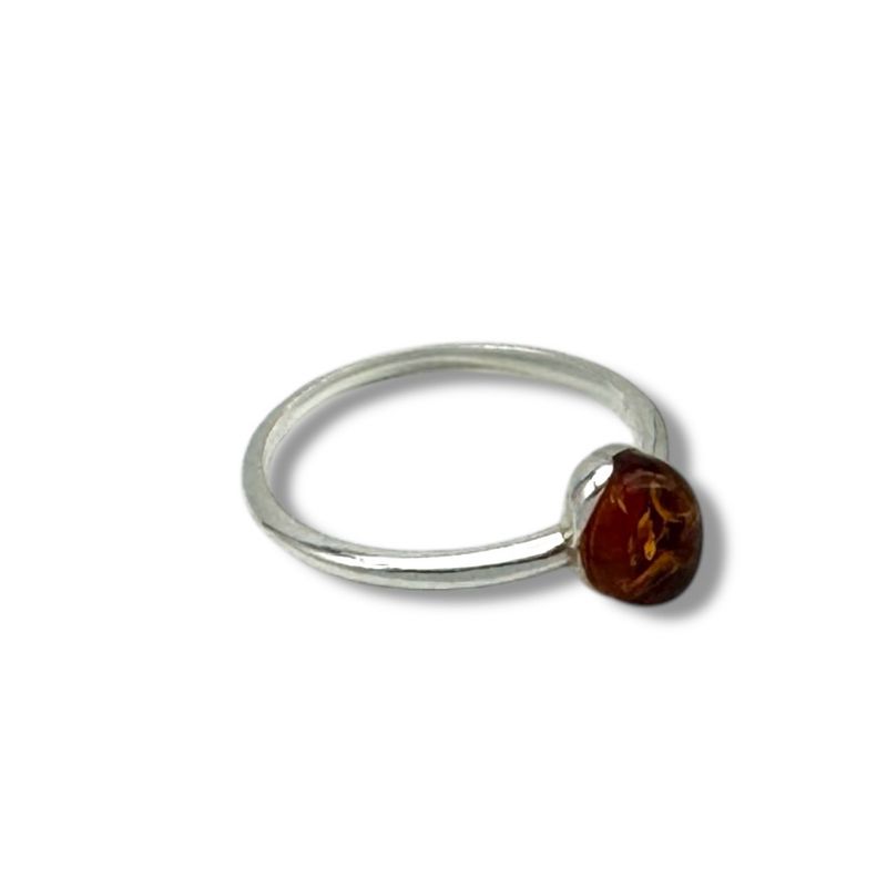 Sterling Silver Cognac Amber Ring
