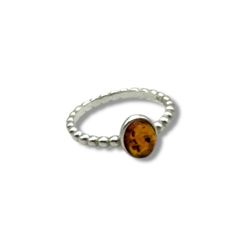 Sterling Silver Cognac Amber Ring