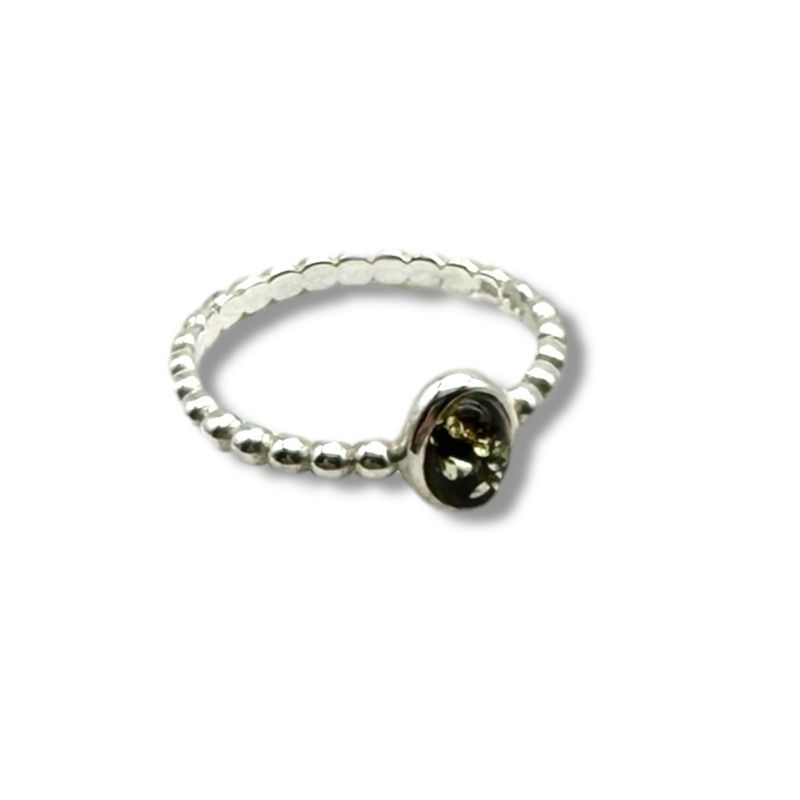 Sterling Silver Green Amber Ring