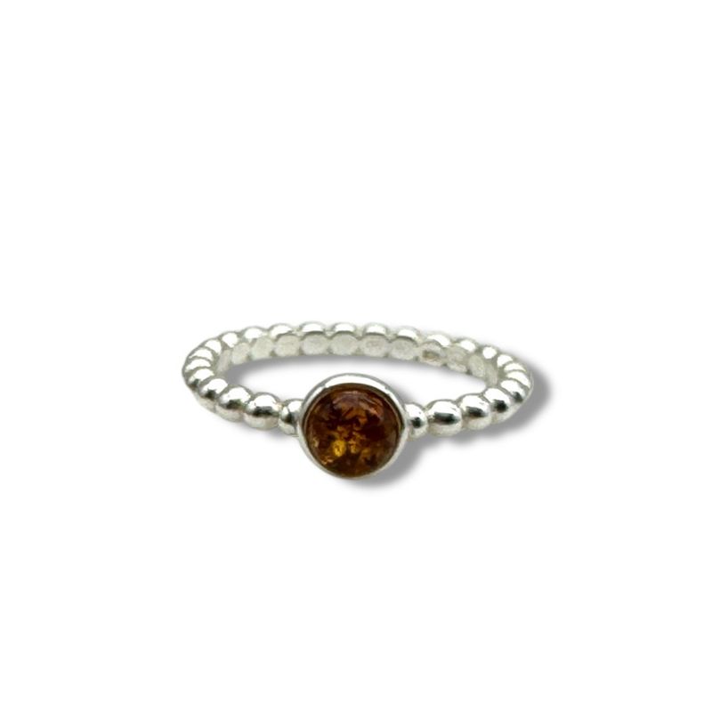 Sterling Silver Cognac Amber Ring