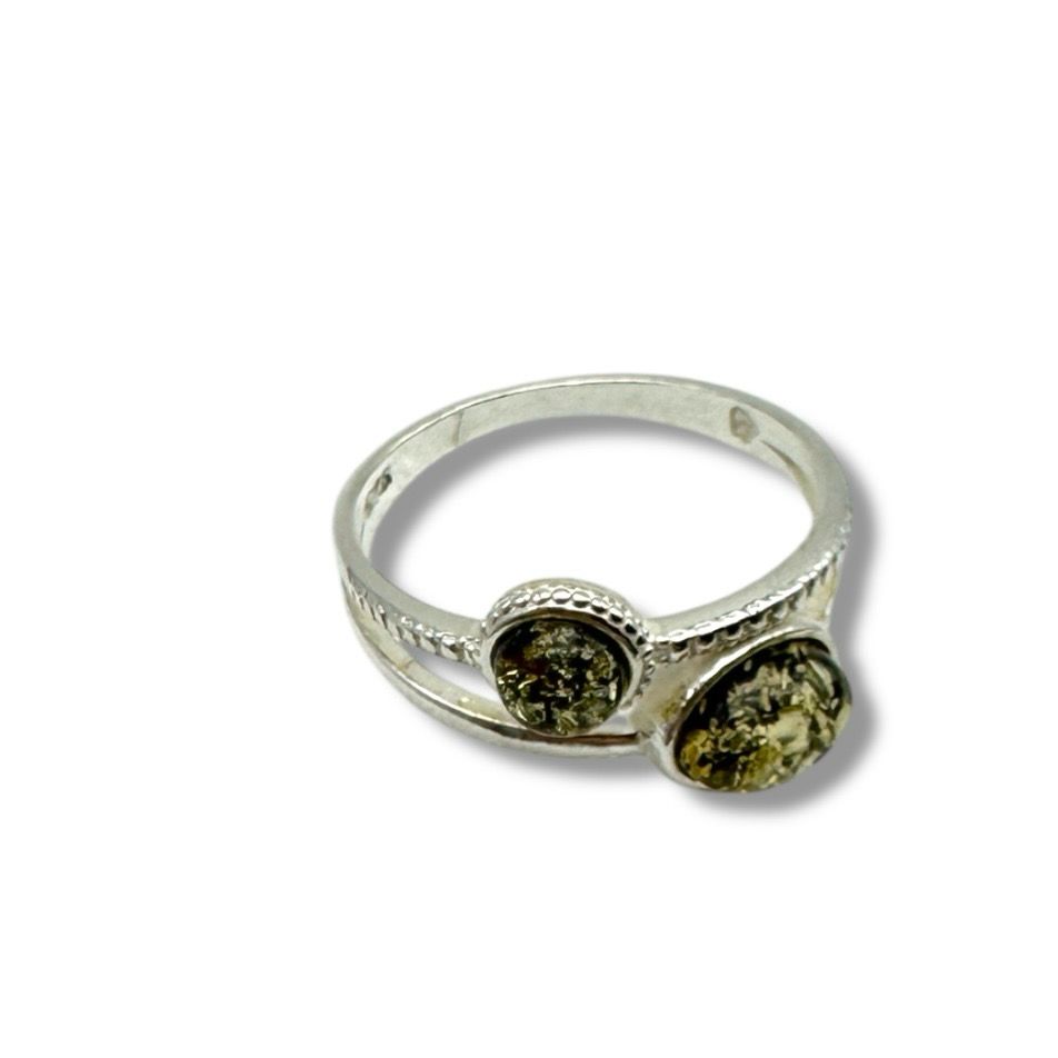 Sterling Silver Green Amber Ring
