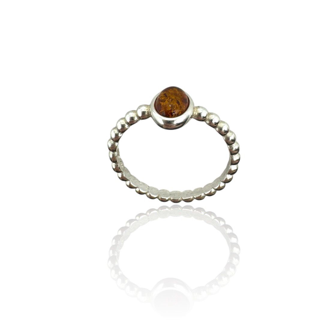 Sterling Silver Cognac Amber Ring