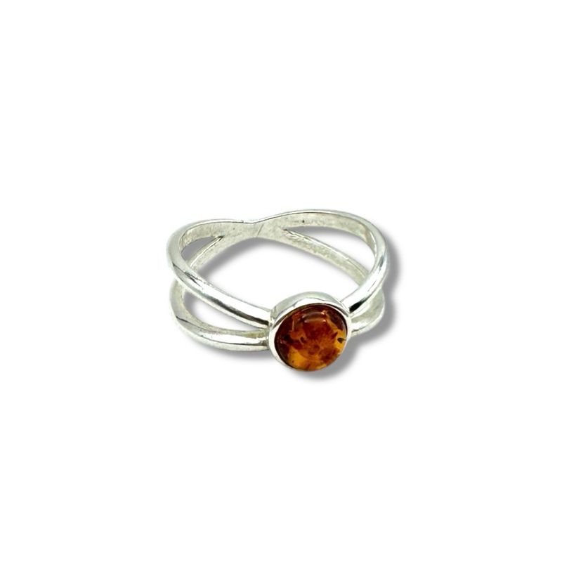 Sterling Silver Cognac Amber Ring