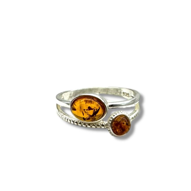 Sterling Silver Cognac Amber Ring