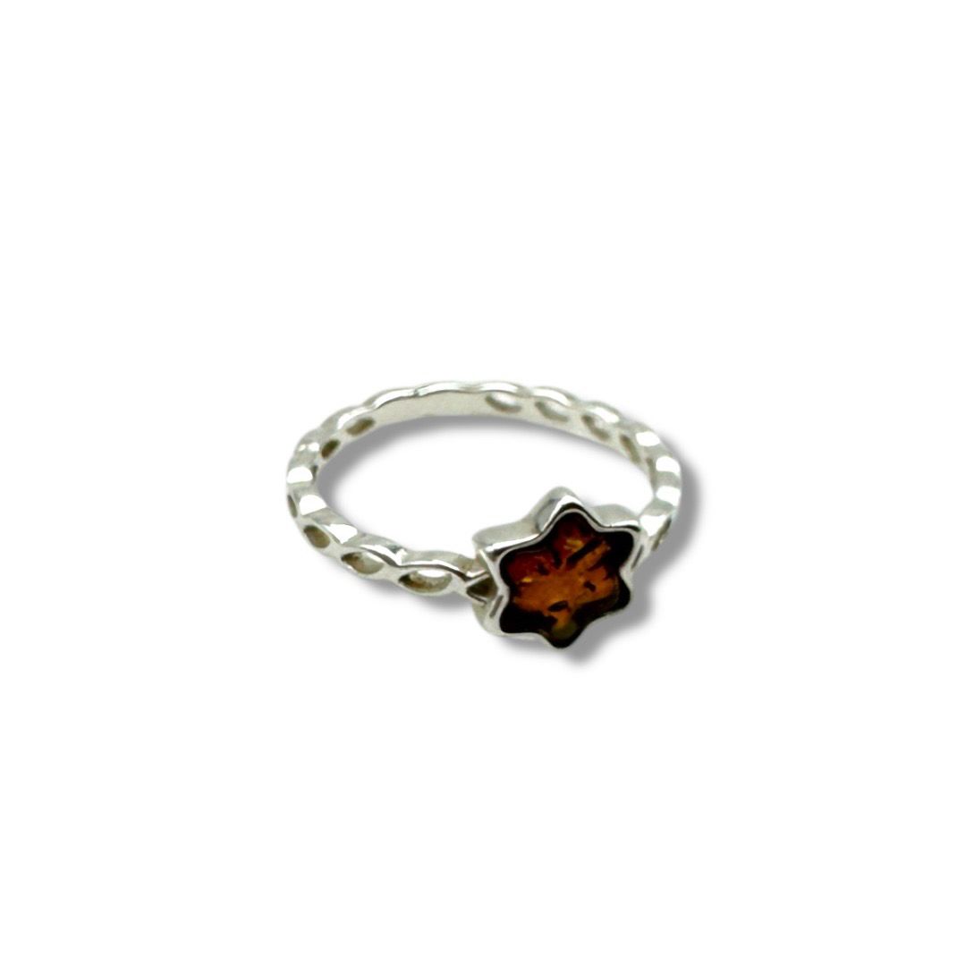 Sterling Silver Cognac Amber Star Ring